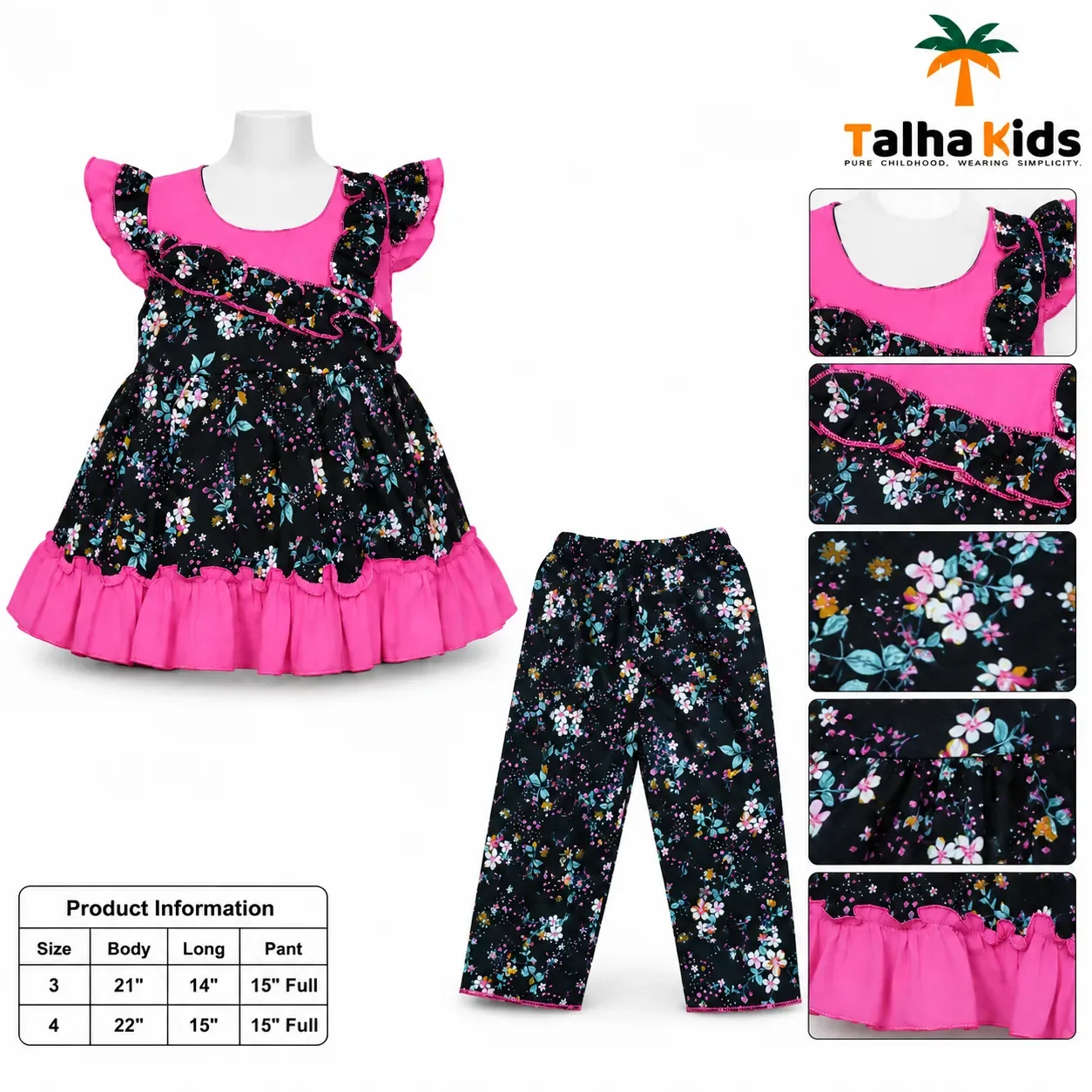 Girls Floral Printed Frock – Ruffle Sleeve & Tiered Hem Dress
