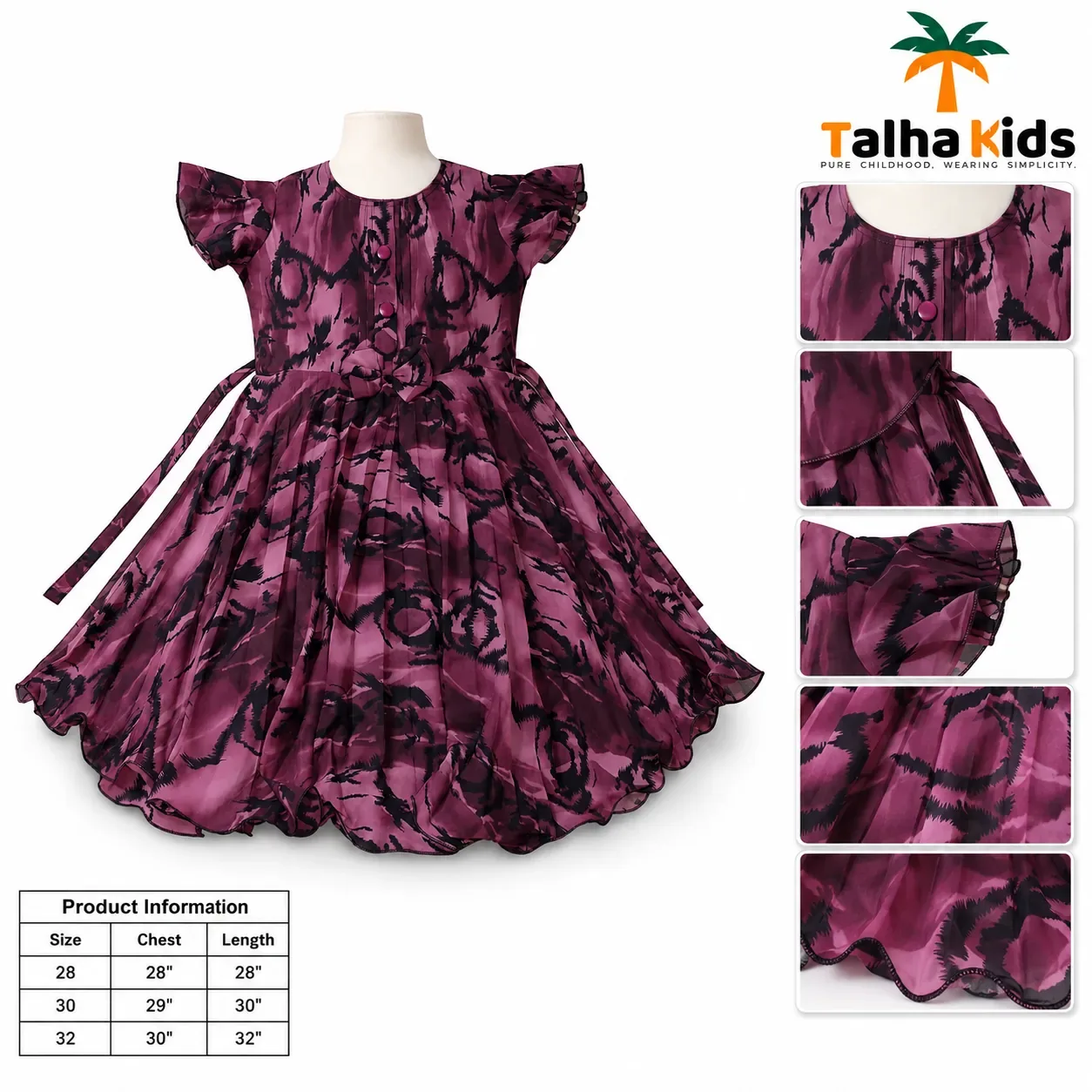 Girls Printed Butterfly Sleeve Frock – Floral Abstract Print