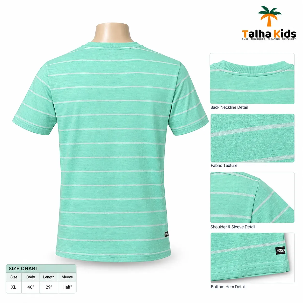 Zero Max Half-Sleeve T-Shirt – Mint Green with Horizontal Stripes – XL