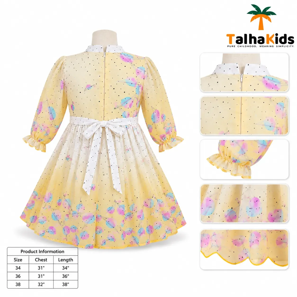 Girls’ Pastel Printed Long-Sleeve Frock – Full Flare Party
