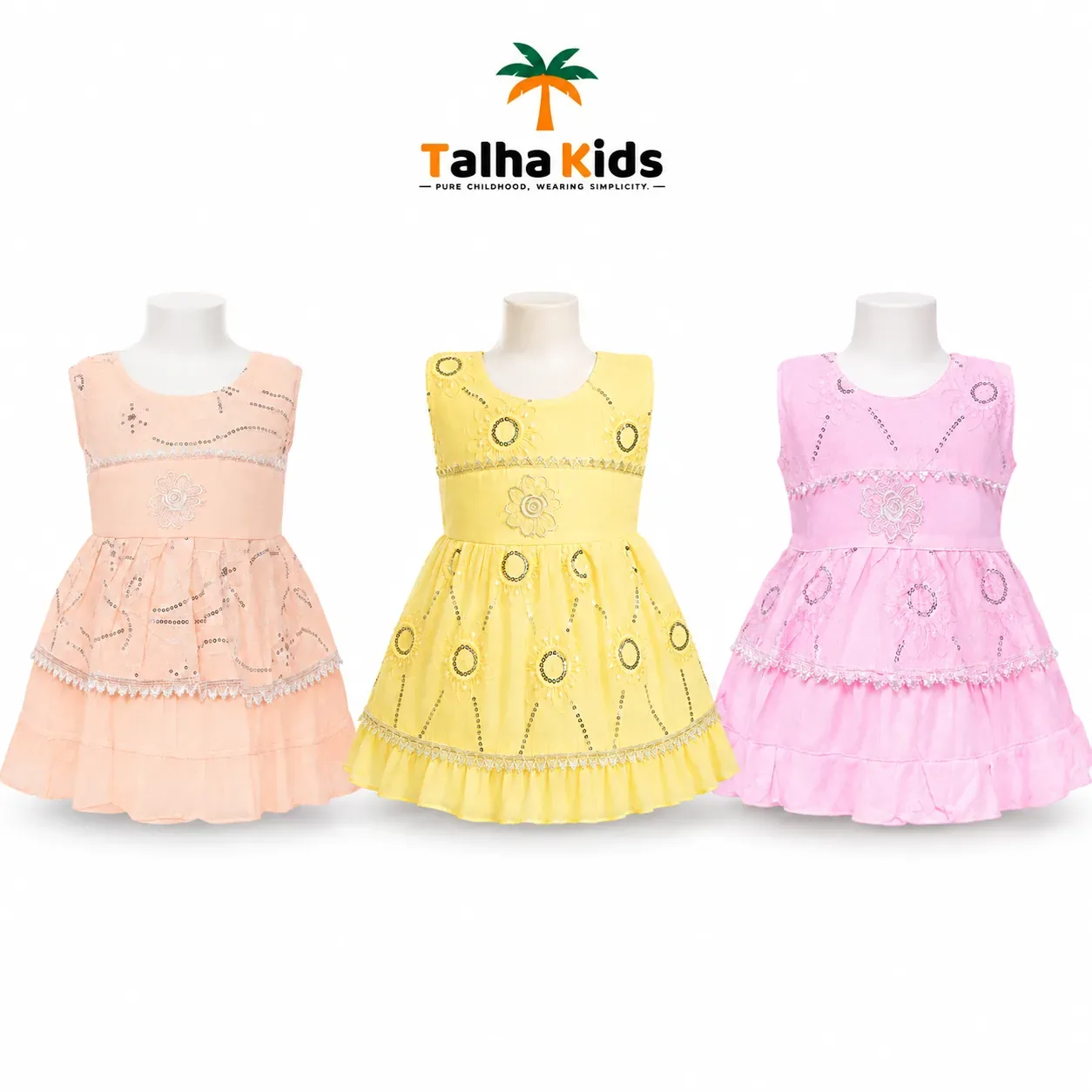 Girls' Sleeveless Floral Embroidered Layered Frock