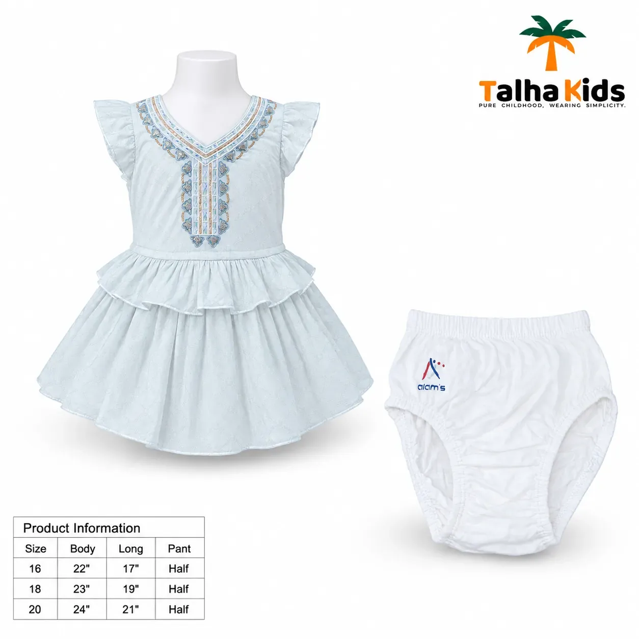 Girls Embroidered Ruffle Frock – Premium Cotton Dress