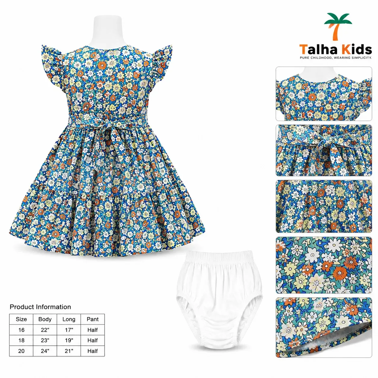 Girls Floral Print Frock – Flutter Sleeve Party Dress