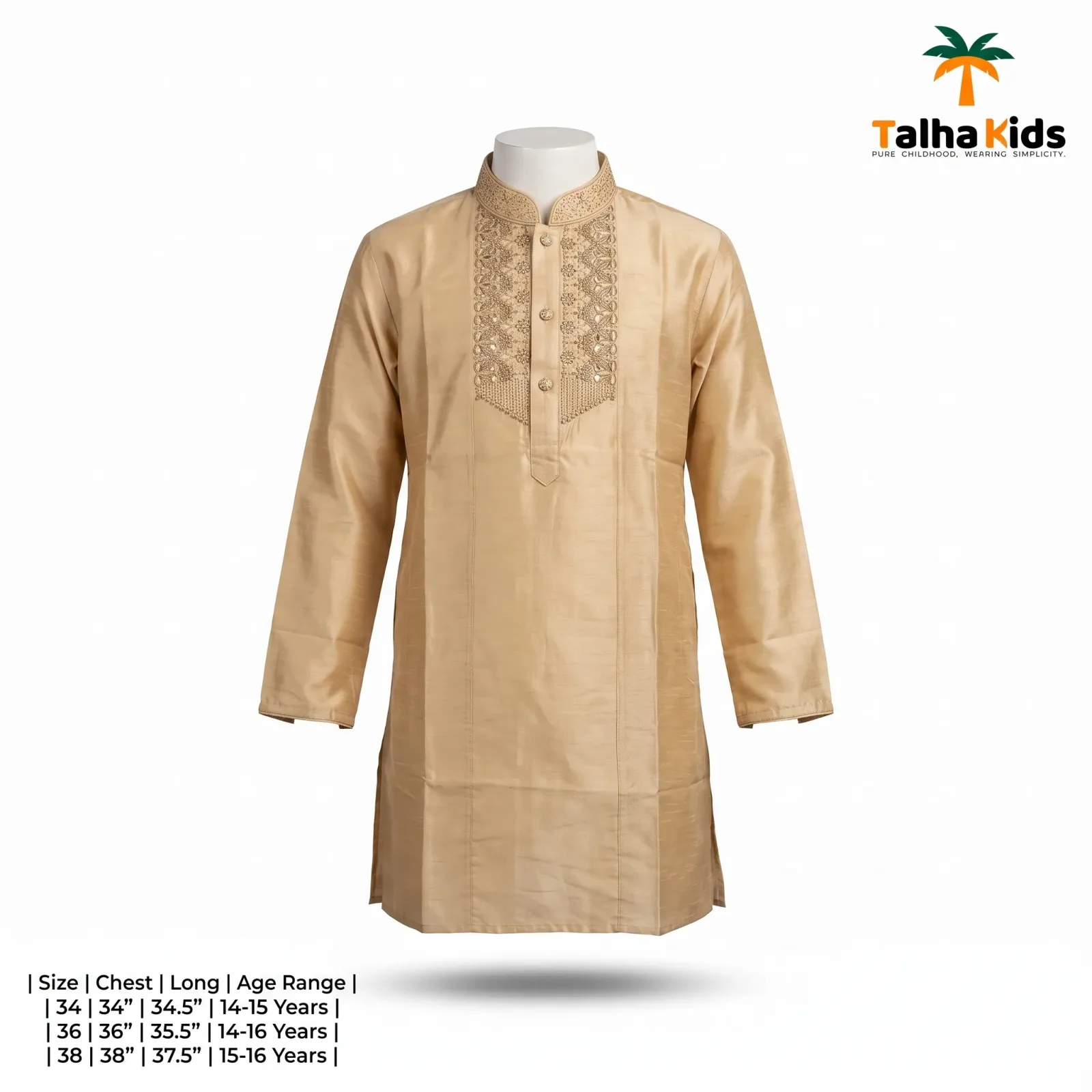 Talha Kids Boys' Panjabi – Embroidered Front Detail – 14–16 Years