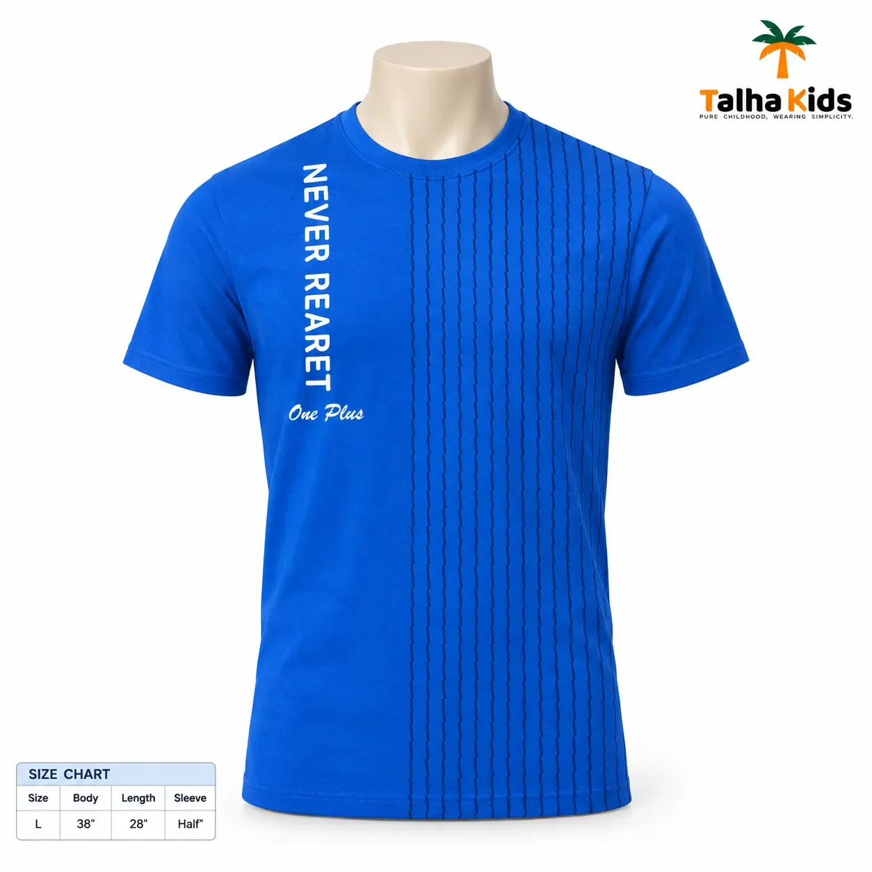 Men's T-Shirt – Royal Blue Printed Half-Sleeve T-Shirt – Size L