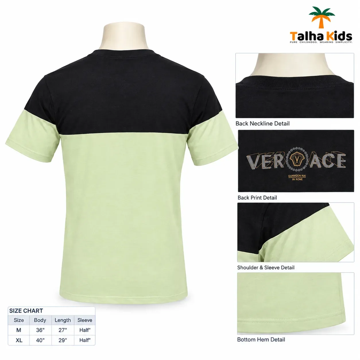 One Plus Men's Color-Block T-Shirt – Black & Pale Mint Green, Short Sleeve