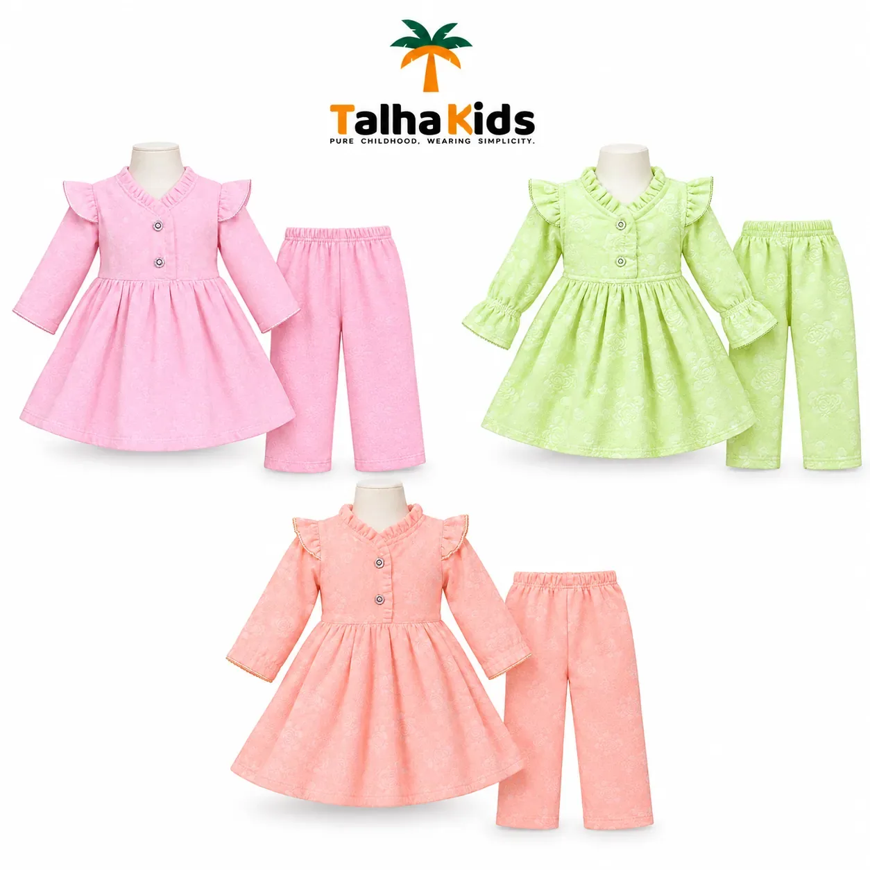Baby Girls' Winter Frock & Pant Set – Long Sleeve Floral Design | 6–18 Months