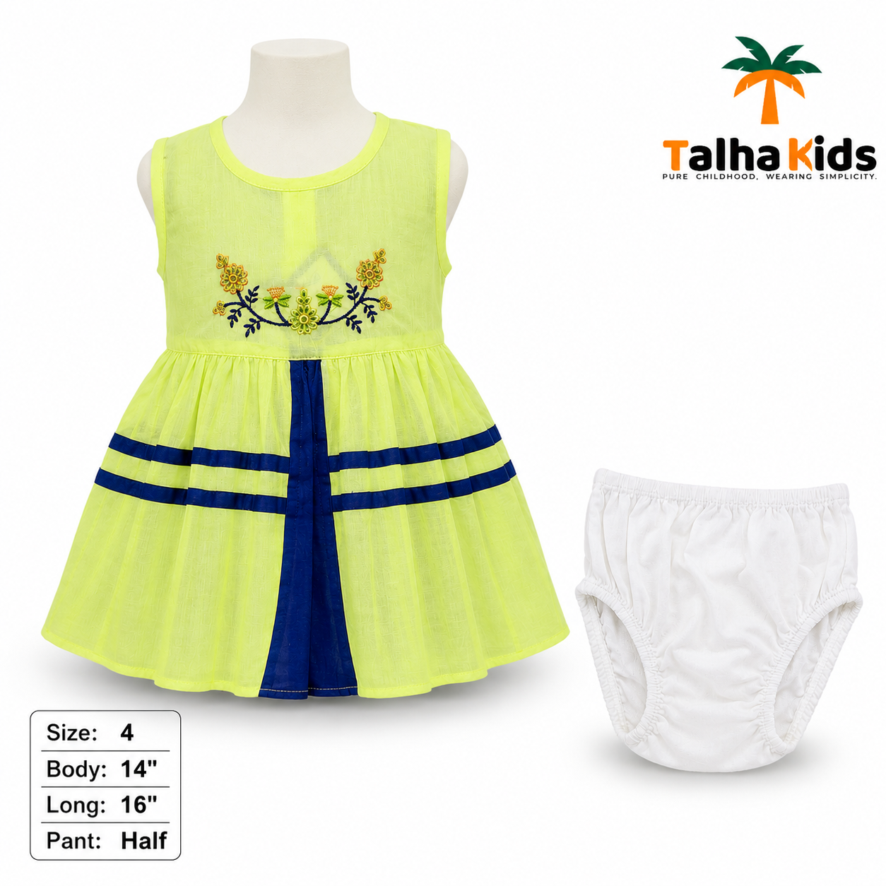 Lime Green Embroidered Girls Frock with Half Pant