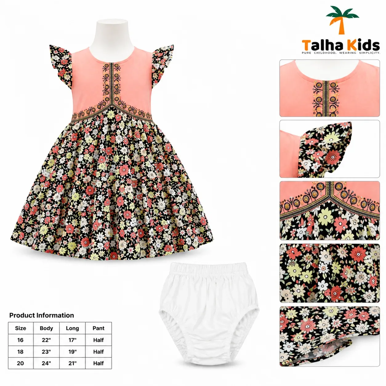 Girls Floral Print Frock – Flutter Sleeve Party Dress