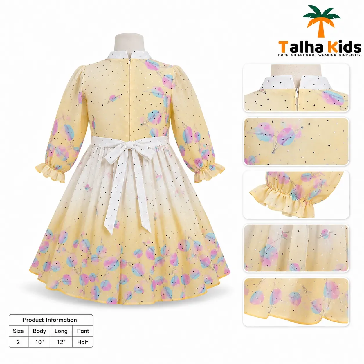 Girls’ Pastel Printed Long-Sleeve Frock – Full Flare Party