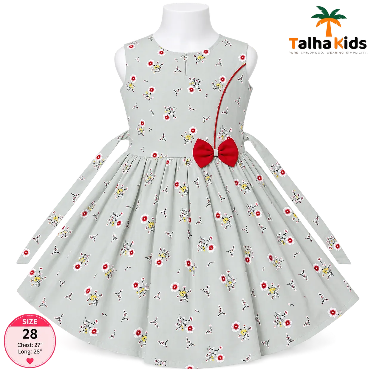 Talha Kids Girls’ Floral Print Frock Dress – Sleeveless Party & Casual Dress