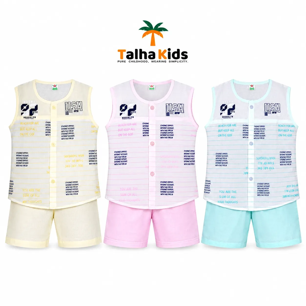 Boys Sleeveless Printed Fotua Set with Matching Half Pant