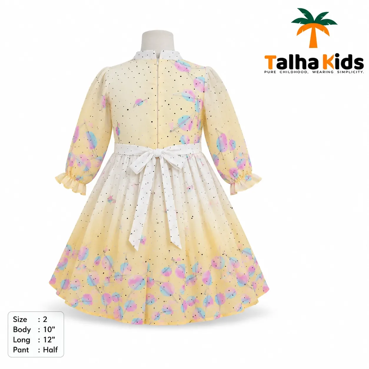 Girls’ Pastel Printed Long-Sleeve Frock – Full Flare Party