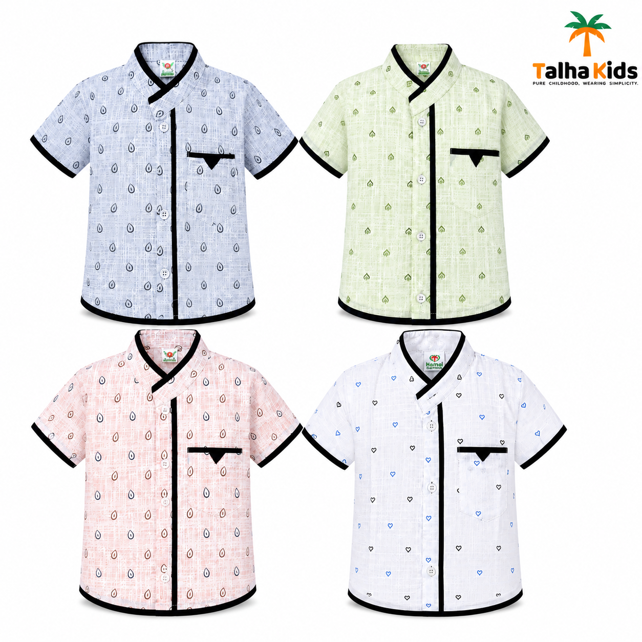 Boys’ Printed Half Sleeve Fotua Set with Half Pant