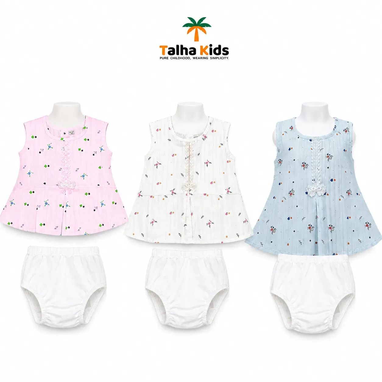 Girls’ Floral Sleeveless Dress & Bloomer Set – 3 Color Variants