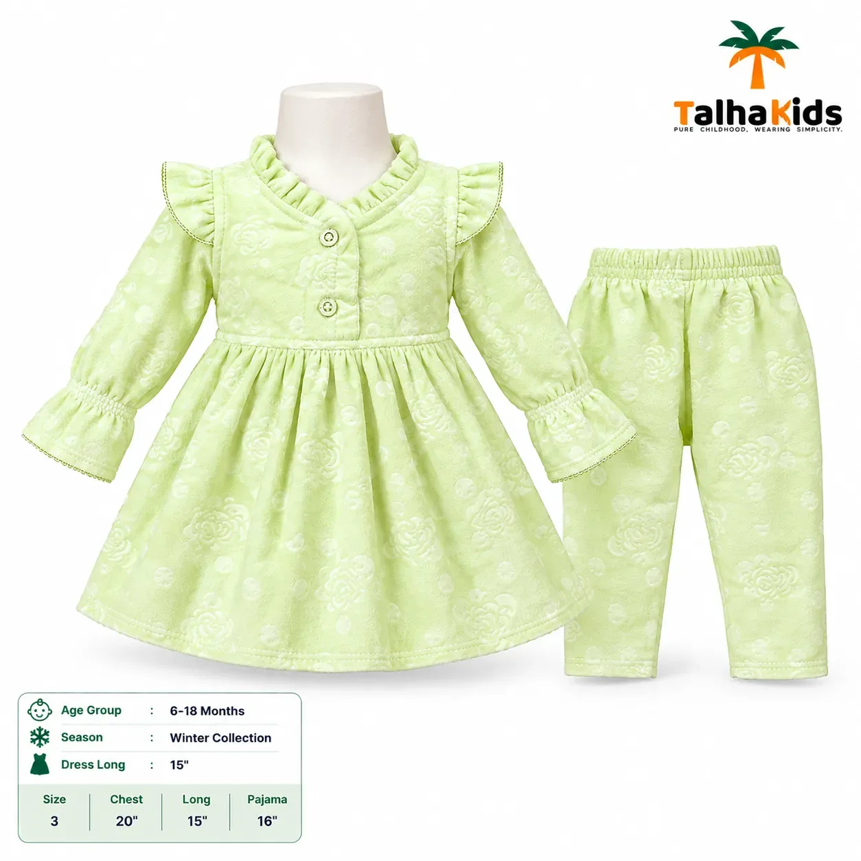 Baby Girls' Winter Frock & Pant Set – Long Sleeve Floral Design | 6–18 Months