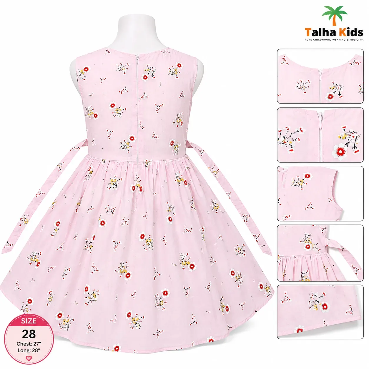 Talha Kids Girls’ Floral Print Frock Dress – Sleeveless Party & Casual Dress