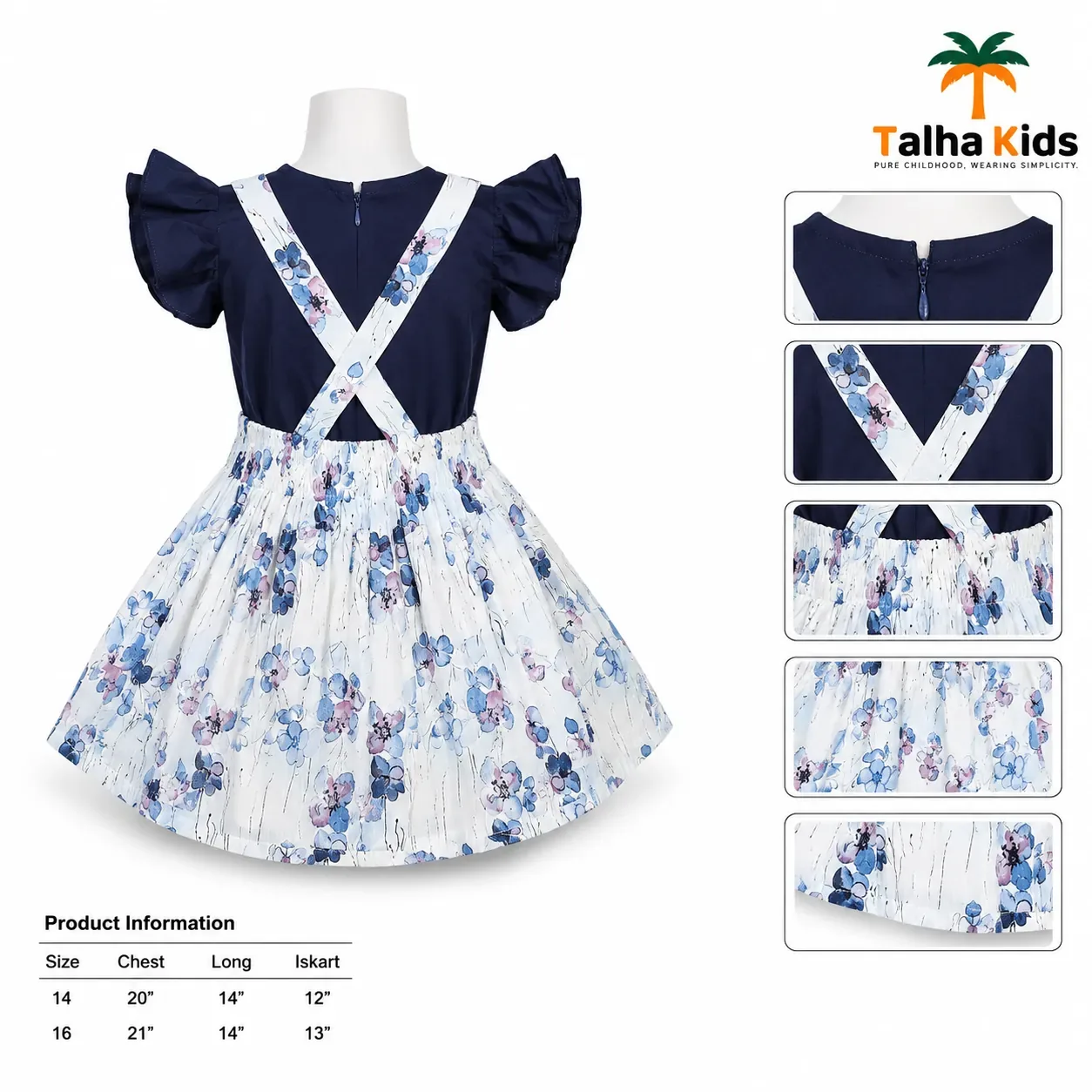 Girls’ Floral Suspender Frock Set – Puff Sleeve Dress with Matching Pouch