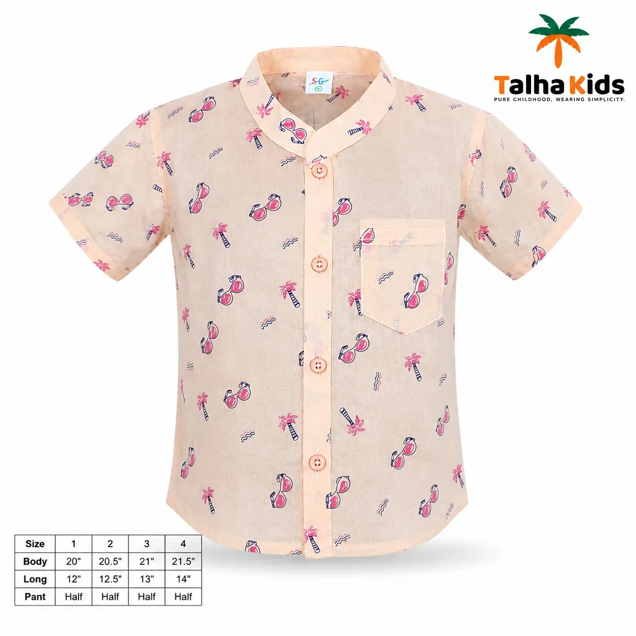 Boys’ Half-Sleeve Fotua Set – Printed Fotua with White Half Pant