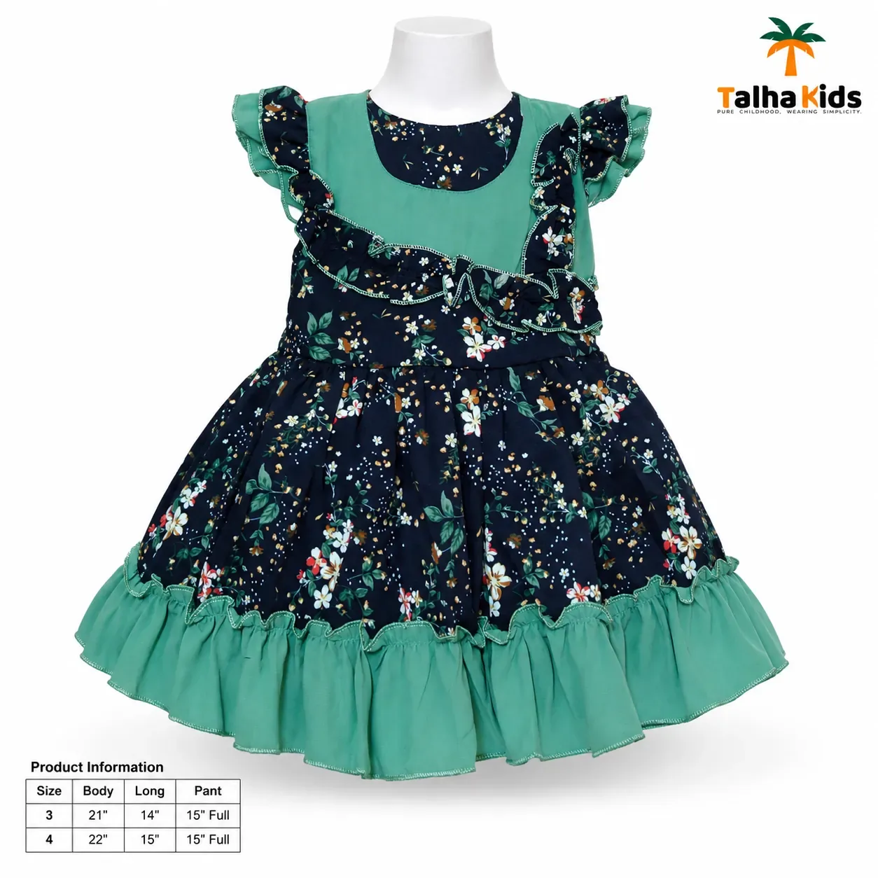 Girls Floral Printed Frock – Ruffle Sleeve & Tiered Hem Dress