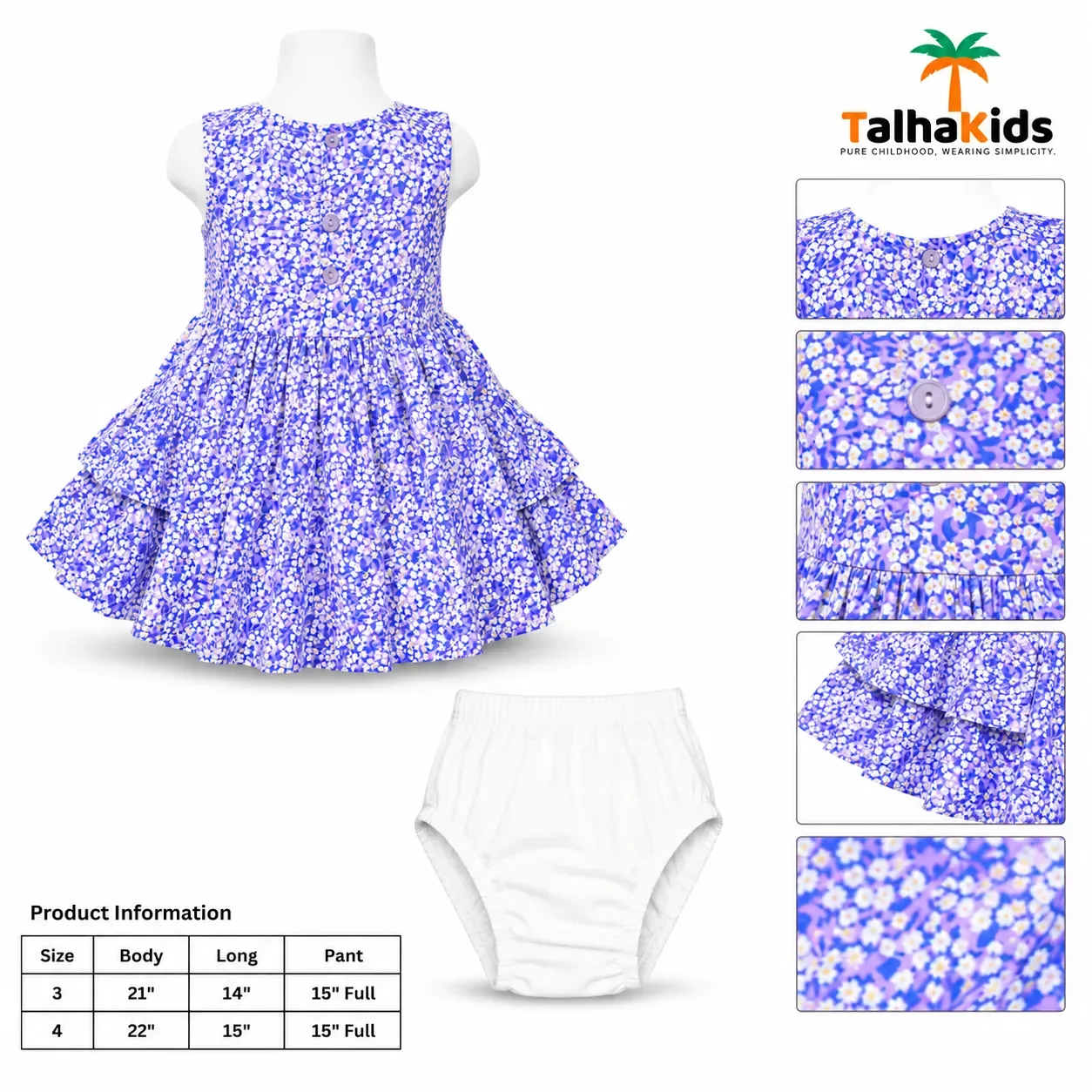 Floral Print Girls Frock with Matching Bloomer Set