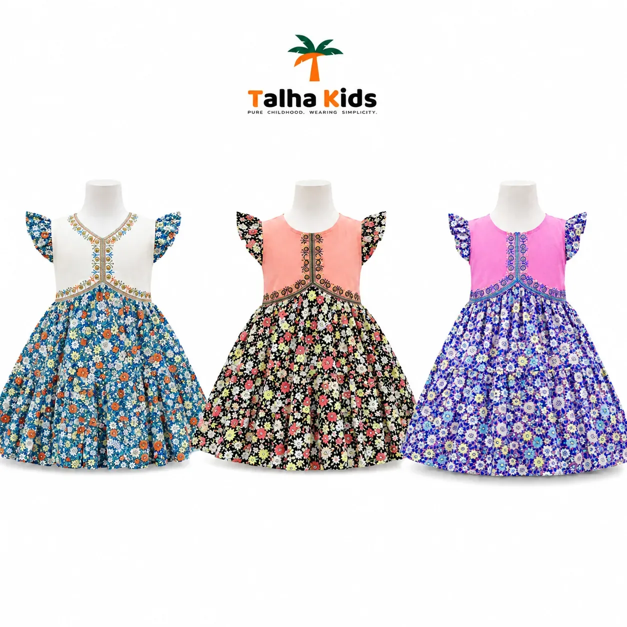 Girls Floral Print Frock – Flutter Sleeve Party Dress