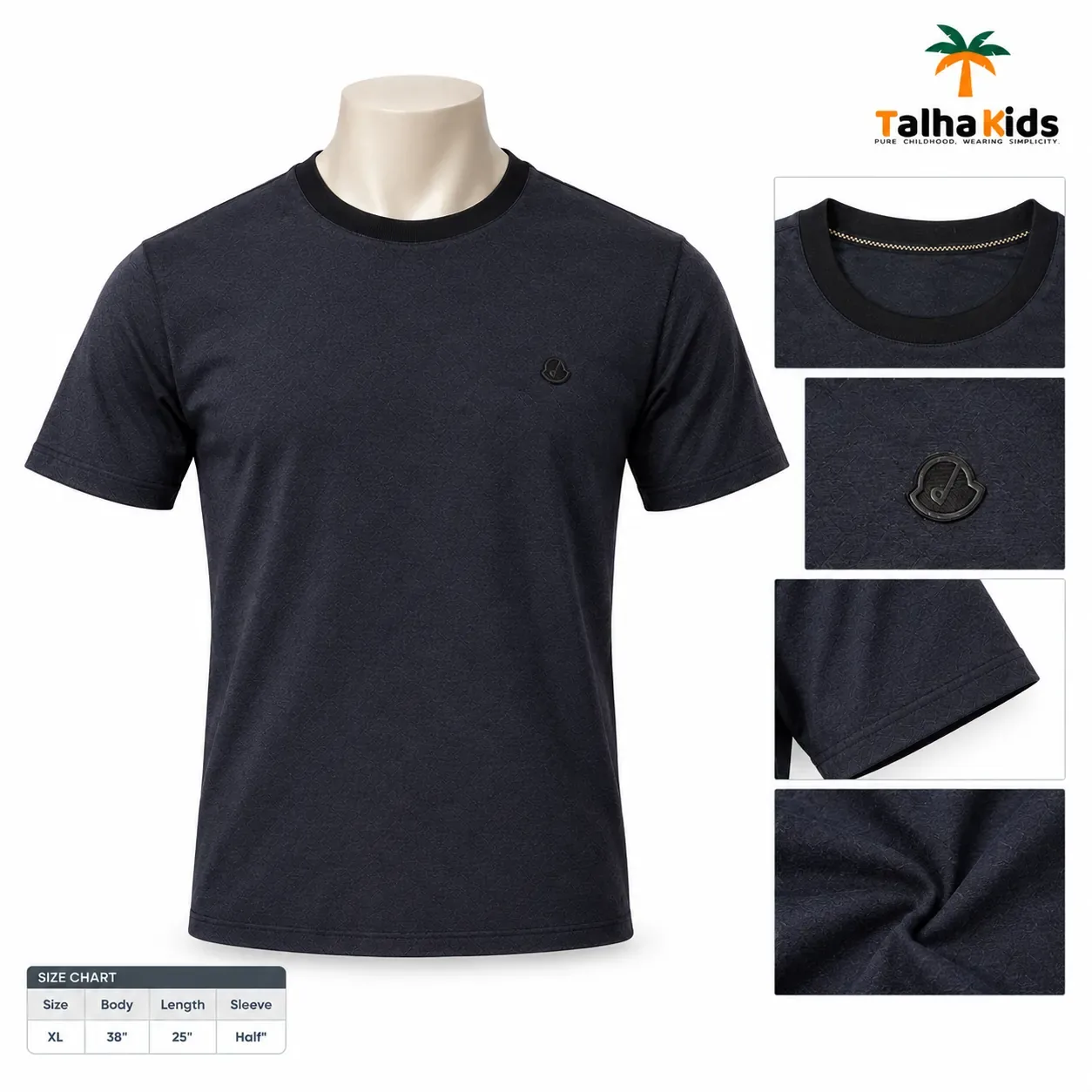 China Playboy Men's Casual T-Shirt – Dark Black Tonal Pattern