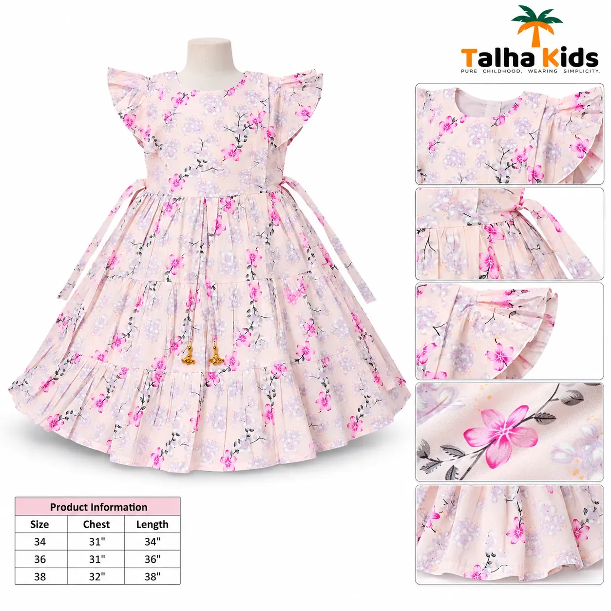 Alams Baby Wear Premium Floral Party Frock for Girls | Talha Kids