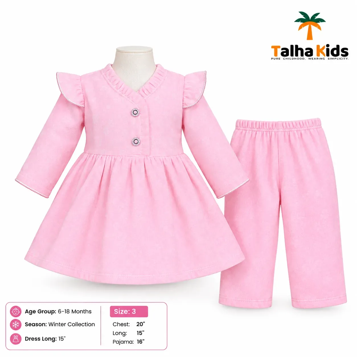 Baby Girls' Winter Frock & Pant Set – Long Sleeve Floral Design | 6–18 Months