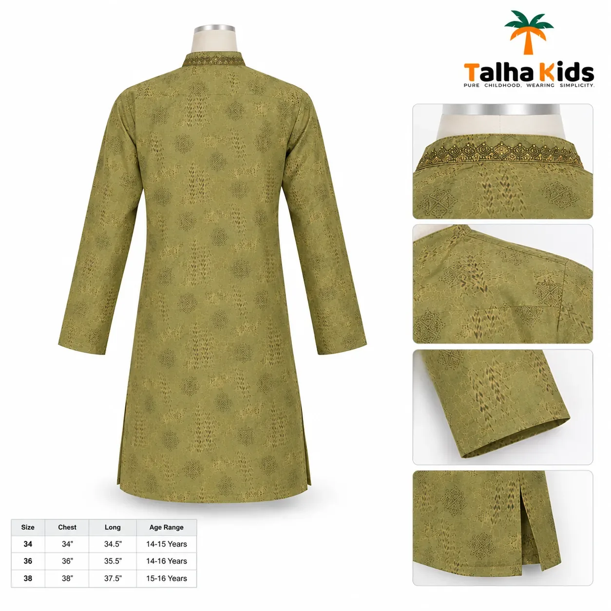 Talha Kids Boys' Panjabi – Patterned with Embroidered Front – 14–16 Years