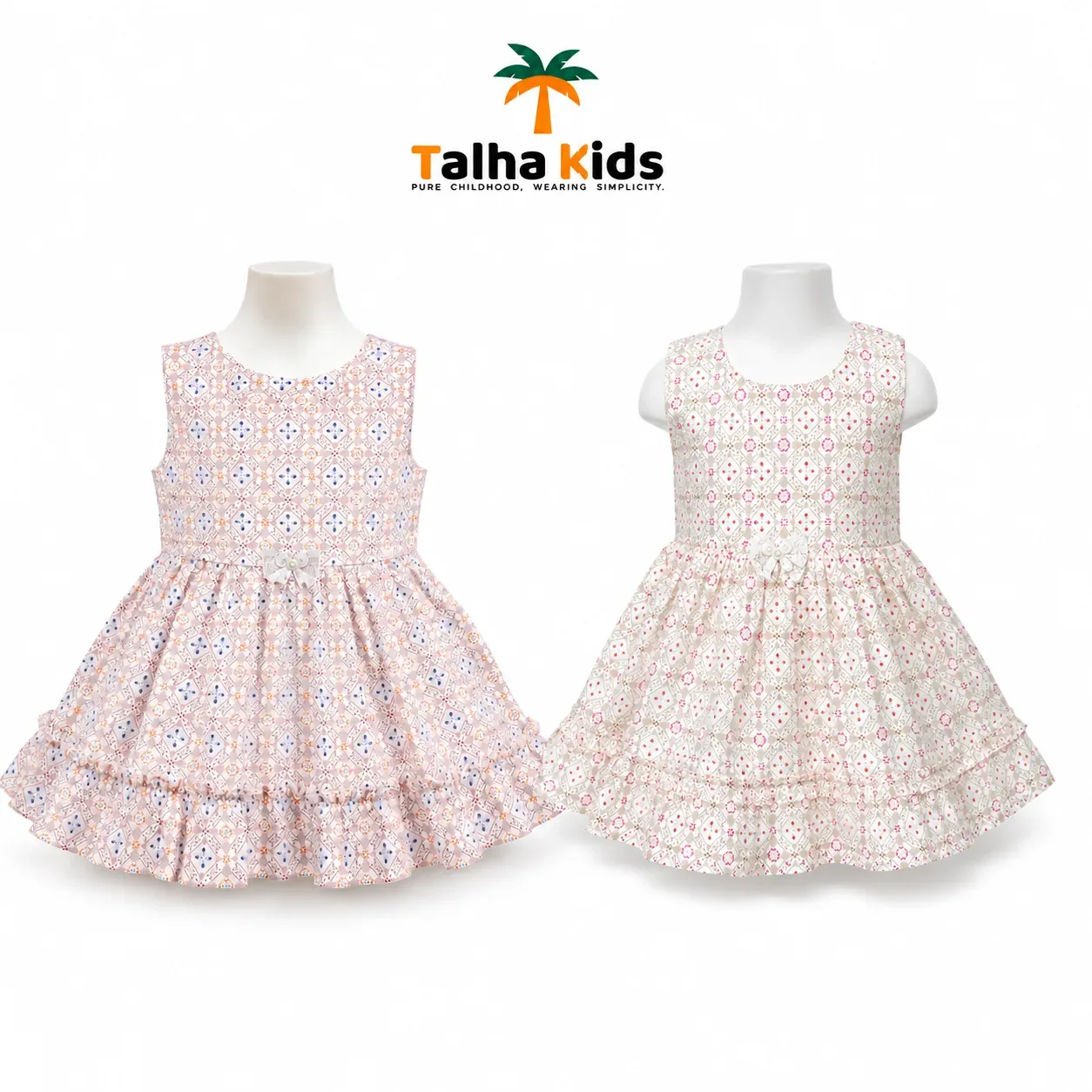 Girls’ Printed Frock with Matching Half Pant – Sleeveless Tiered Dress