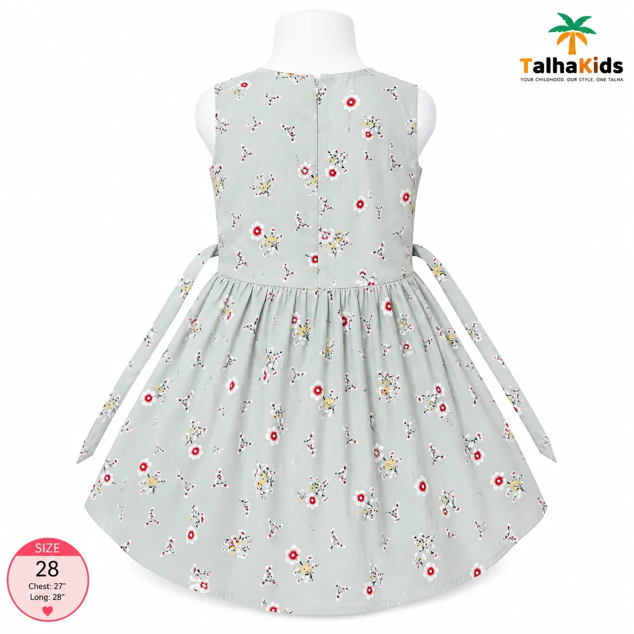 Talha Kids Girls’ Floral Print Frock Dress – Sleeveless Party & Casual Dress