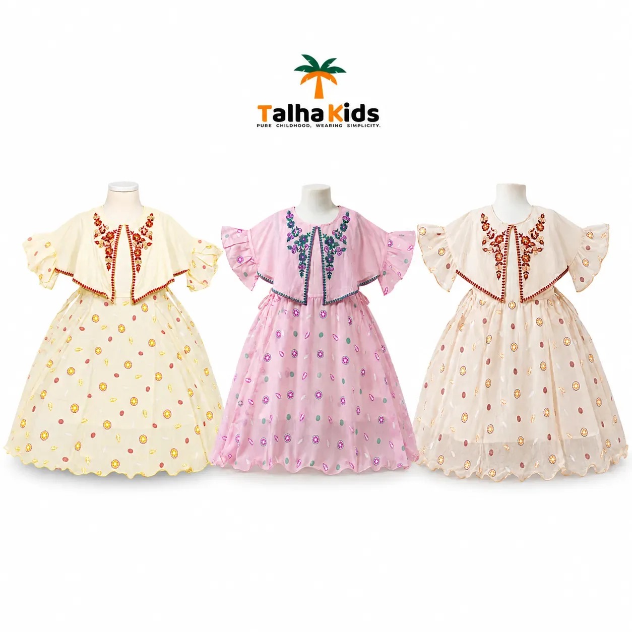 Alams Baby Wear Girls Floral Embroidered Frock – 3 Color Variants