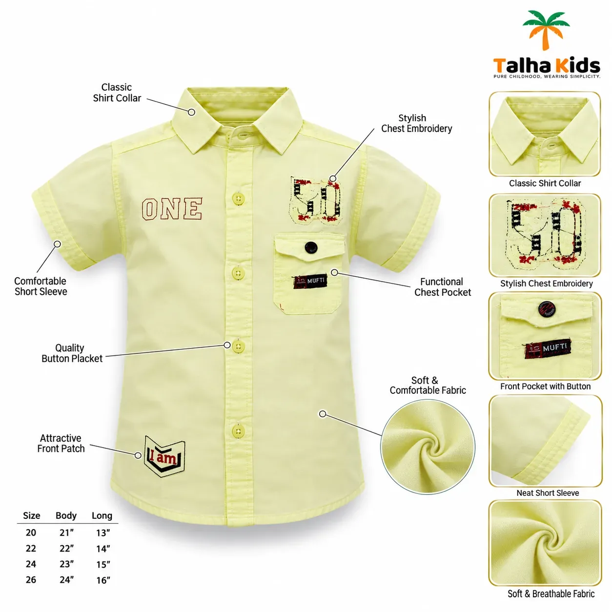 Boys’ Casual Cotton Shirt – 4 Color Variants