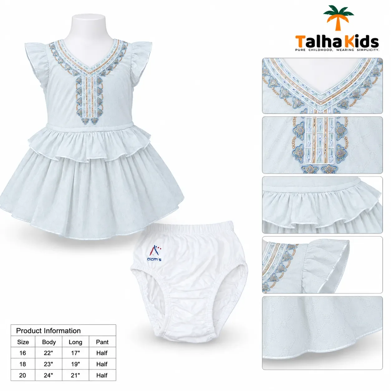 Girls Embroidered Ruffle Frock – Premium Cotton Dress