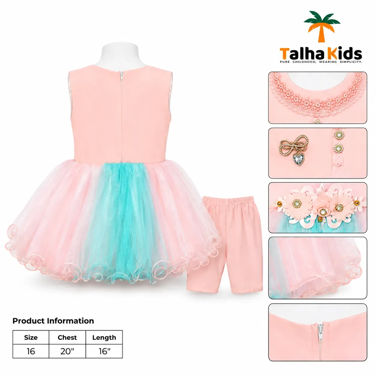 Girls’ Pastel Pink & Aqua Tulle Party Frock