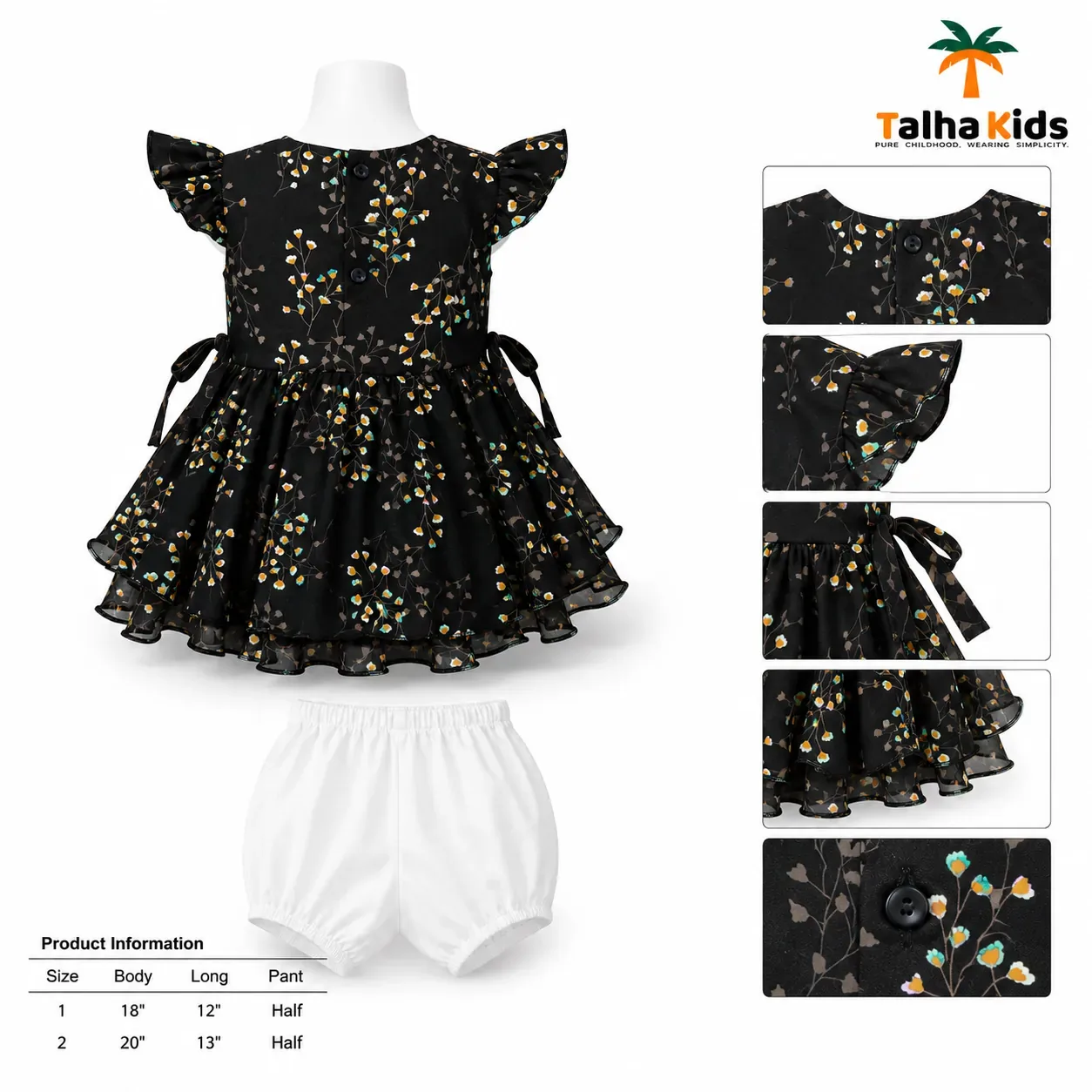 Girls Floral Party Frock with Apple Embroidery