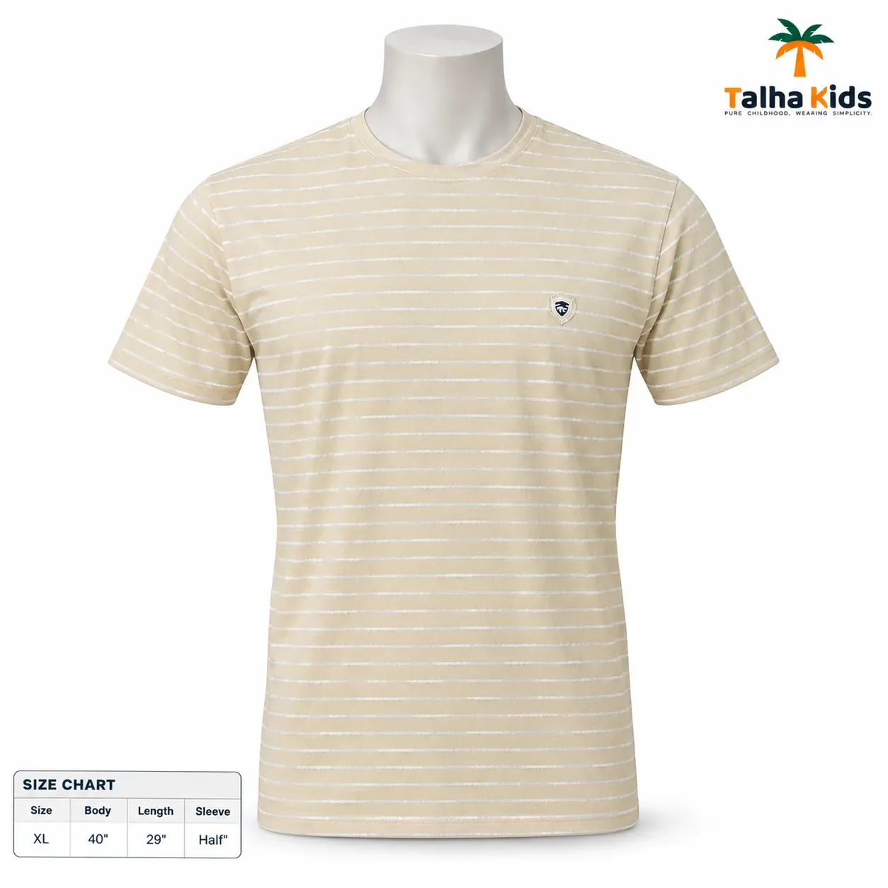 Men's Beige Striped T-Shirt – Short Sleeve, XL