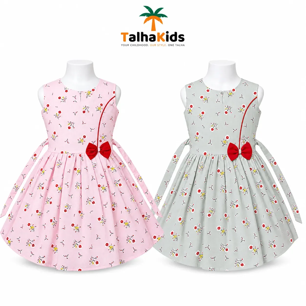 Talha Kids Girls’ Floral Print Frock Dress – Sleeveless Party & Casual Dress