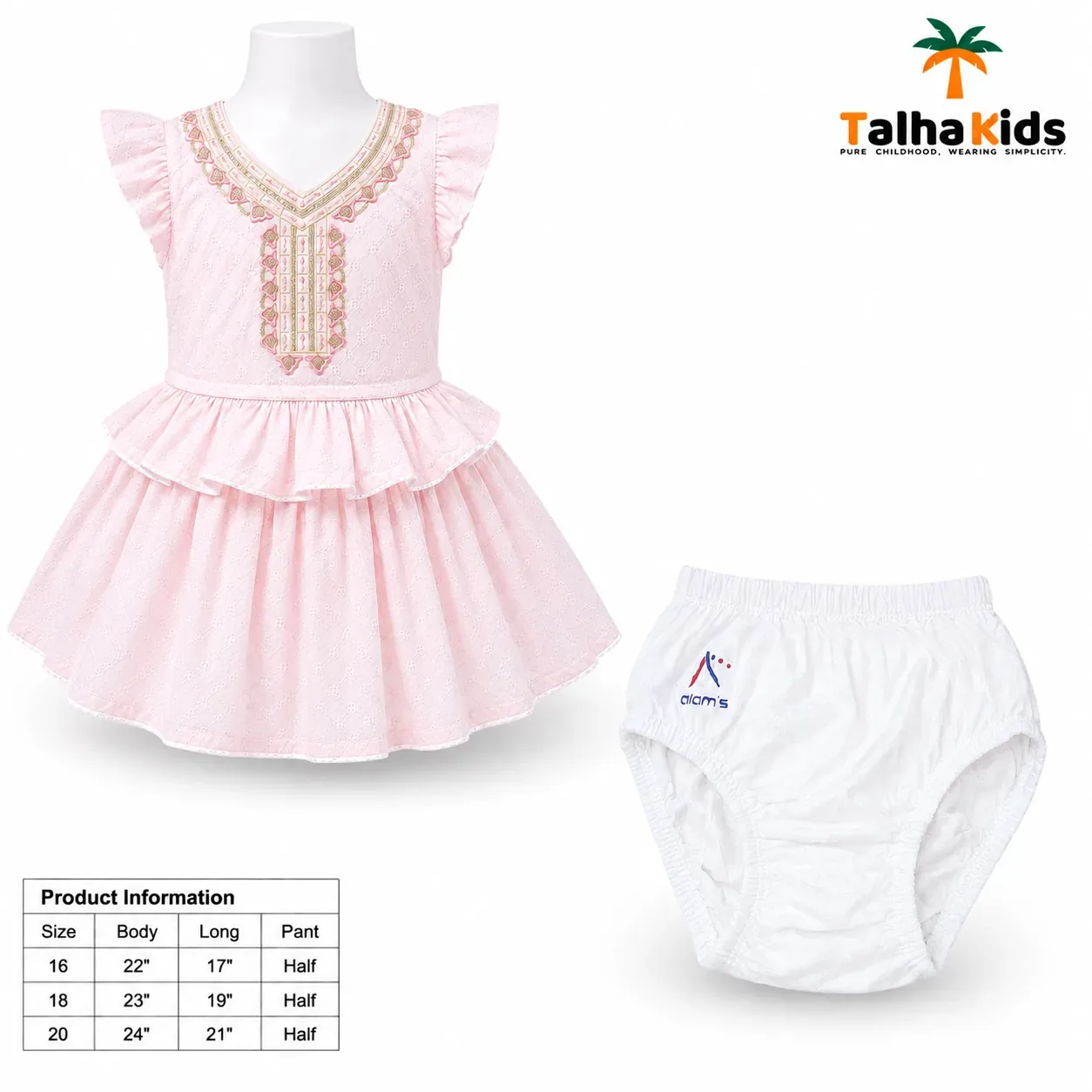 Girls Embroidered Ruffle Frock – Premium Cotton Dress