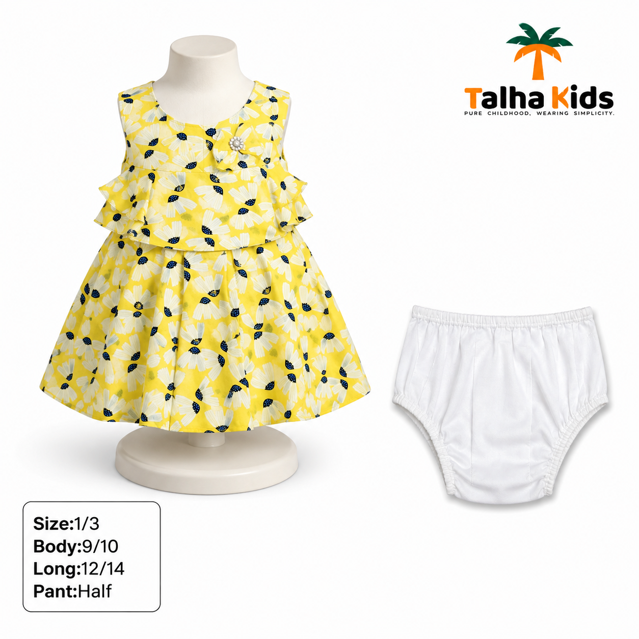 Yellow Floral Printed Girls Frock with Half Pant