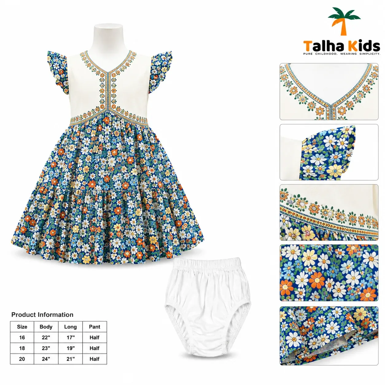 Girls Floral Print Frock – Flutter Sleeve Party Dress