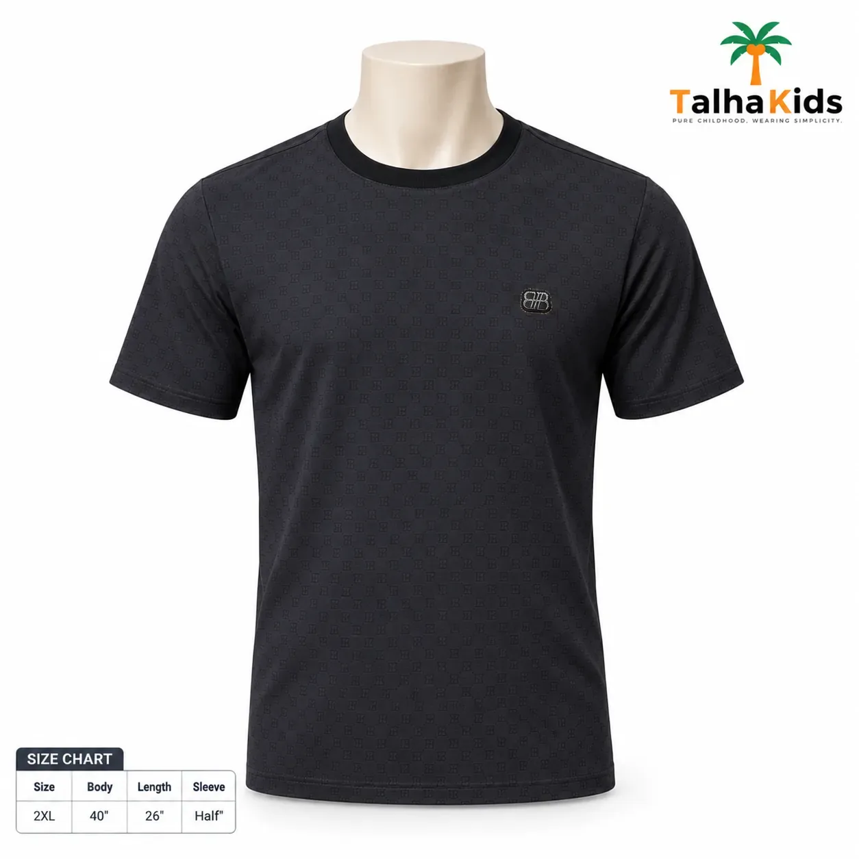 China Playboy Men's Casual T-Shirt – Dark Black Tonal Pattern