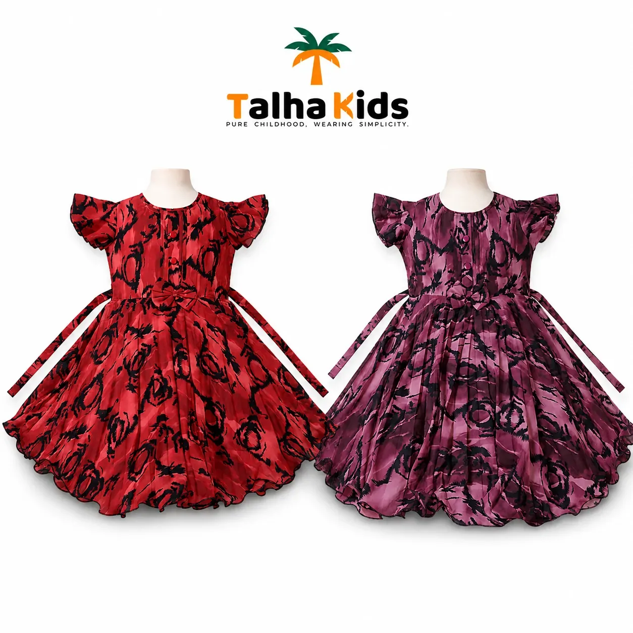 Girls Printed Butterfly Sleeve Frock – Floral Abstract Print