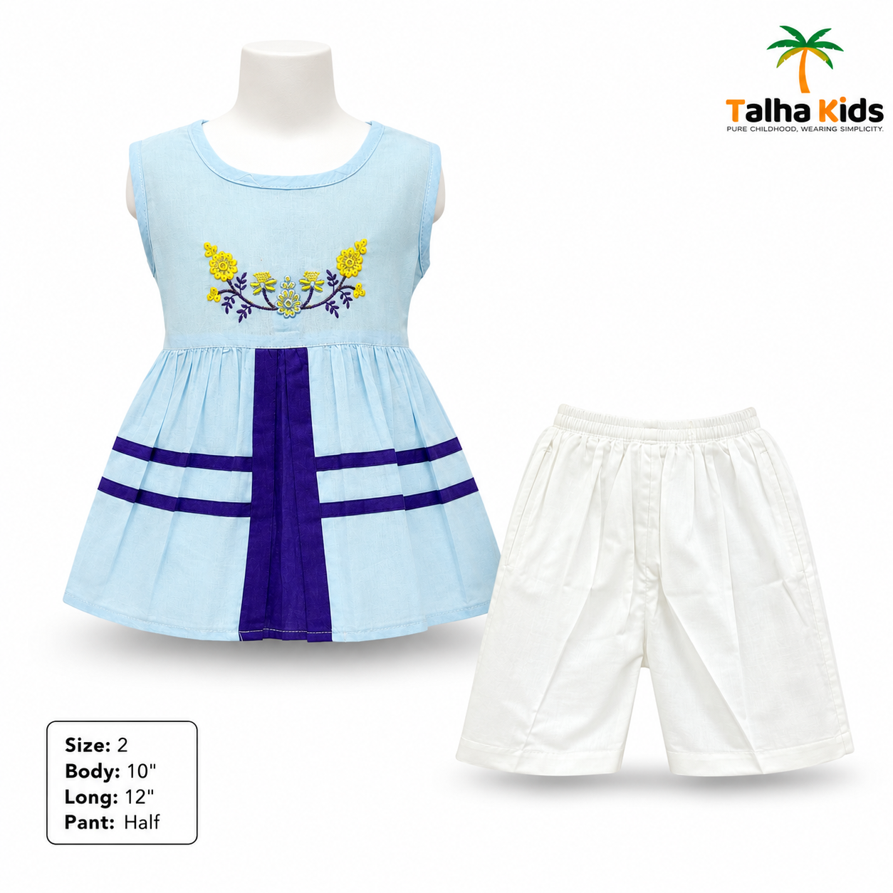 Sky Blue Floral Kids Frock Set
