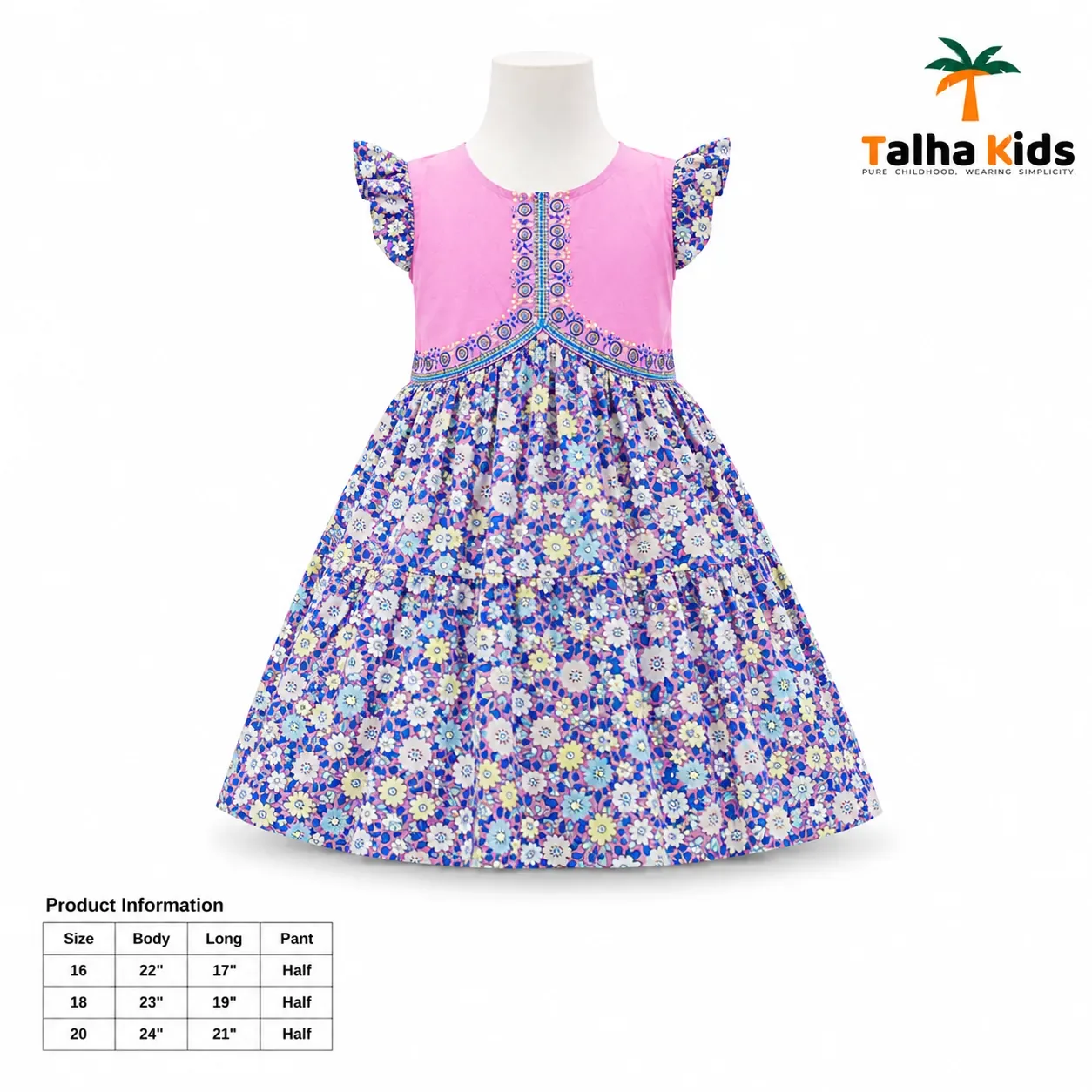 Girls Floral Print Frock – Flutter Sleeve Party Dress