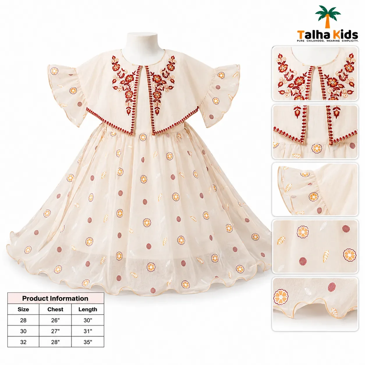 Alams Baby Wear Girls Floral Embroidered Frock – 3 Color Variants