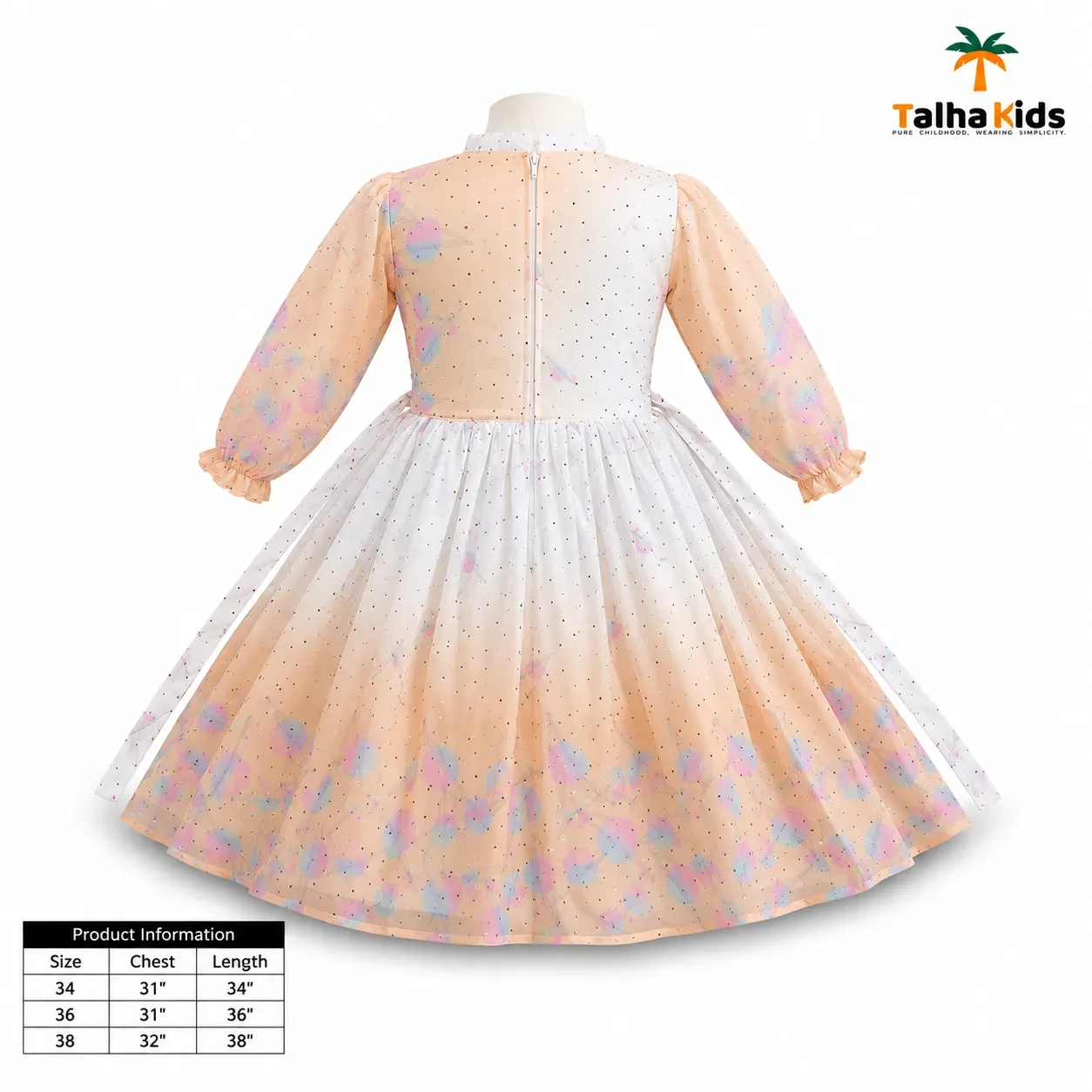 Girls’ Pastel Printed Long-Sleeve Frock – Full Flare Party