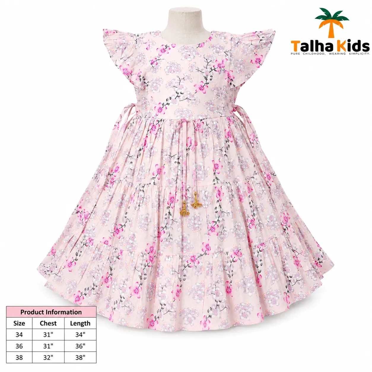 Alams Baby Wear Premium Floral Party Frock for Girls | Talha Kids