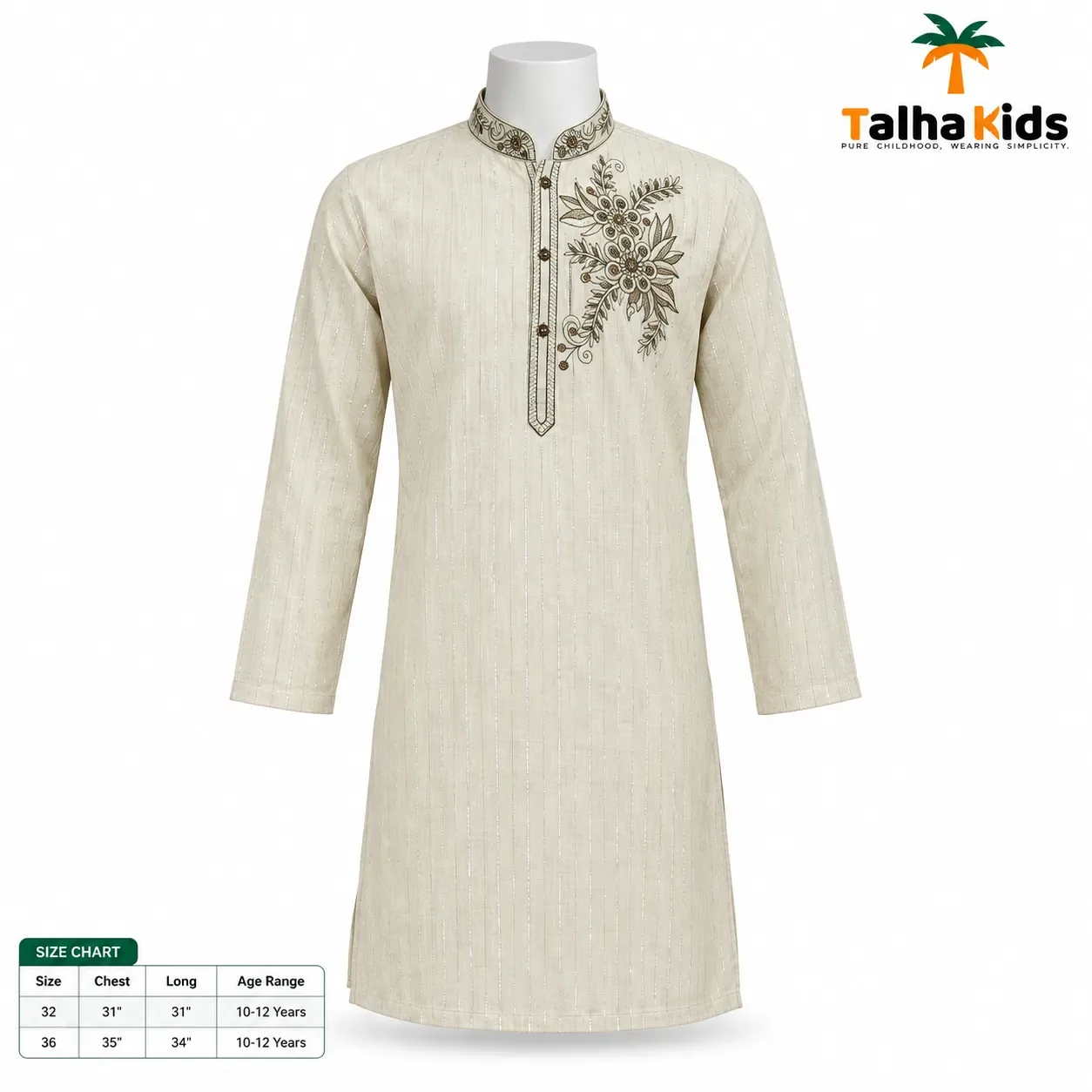 Talha Kids Boys' Panjabi – Embroidered Collar & Front Detail